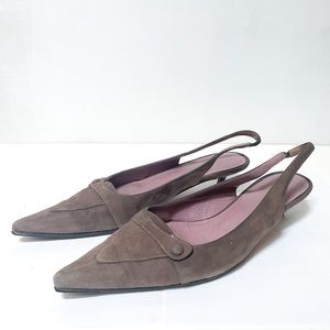 LK Bennett Kitten Heel Gray Suede Sling Backs, Vintage Y2K